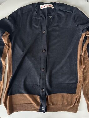 MARNI Two-Tone Black & Brown Button-Up Sweater